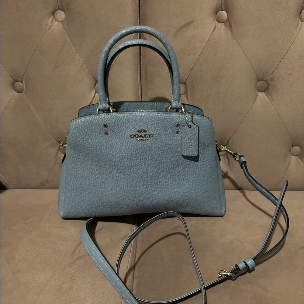 Coach  Lillie Carryall Crossgrain
Leather Bag Purse blue